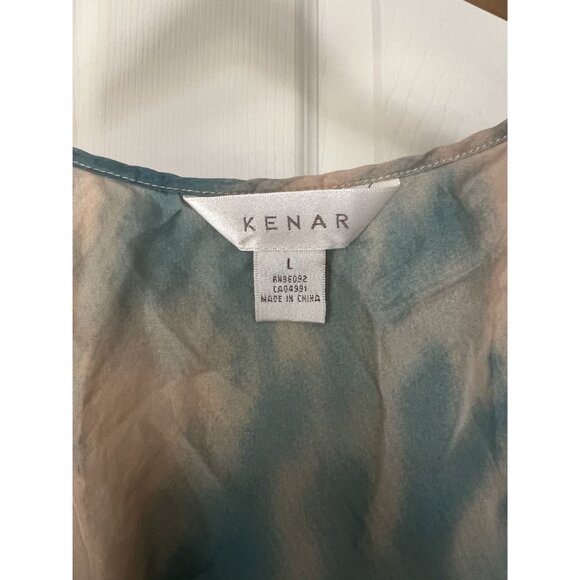 Kenar 100% Silk Tie Dye Tank Top Blue Beige Sheer Layered Racerback Women’s L - Picture 2 of 4
